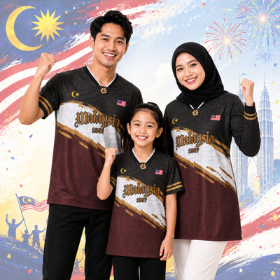 Baju Jersey Family 🇲🇾 Merdeka Malaysia Premium Unisex Microfiber | Jersi Merdeka Muslimah Lengan Panjang | Baju Tema Hari Kebangsaan Jalur Gemilang 023/031