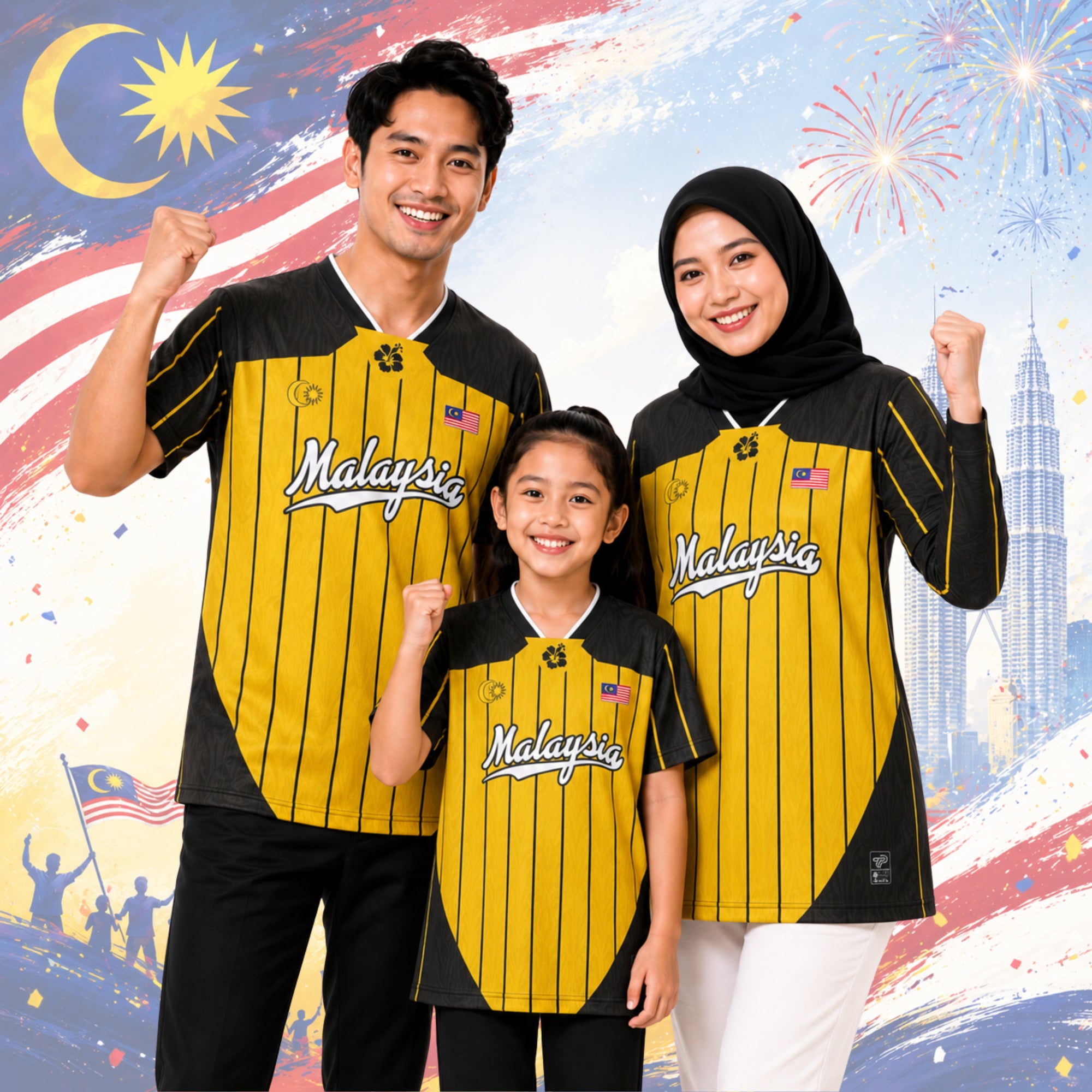Baju Jersey Family 🇲🇾 Merdeka Malaysia Premium Unisex Microfiber | Jersi Merdeka Muslimah Lengan Panjang | Baju Tema Hari Kebangsaan Jalur Gemilang 027/035