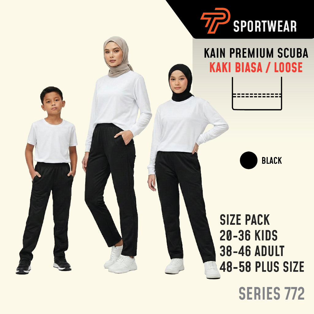 Seluar Track Scuba Kaki Biasa | Track Suits Unisex Budak Dan Dewasa Hitam (772)