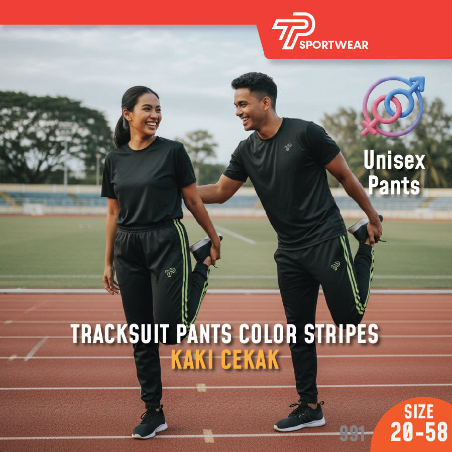 Seluar Track Tricot Sporty Stripe Kaki Cekak | TrackSuits Unisex Budak Dan Dewasa Sporty 4 Warna (991)