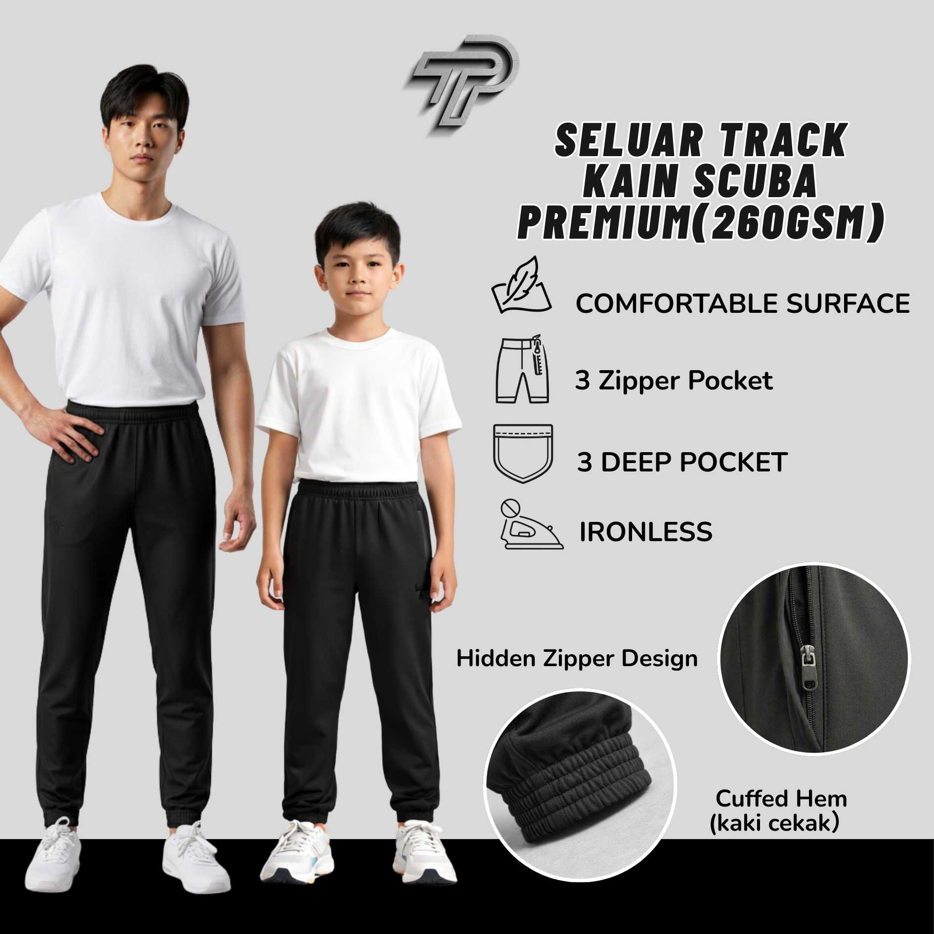 PT Seluar Latihan Scuba Premium Kaki Cekak Tracksuit Sukan Sekolah Unisex Kids Training Pants 552