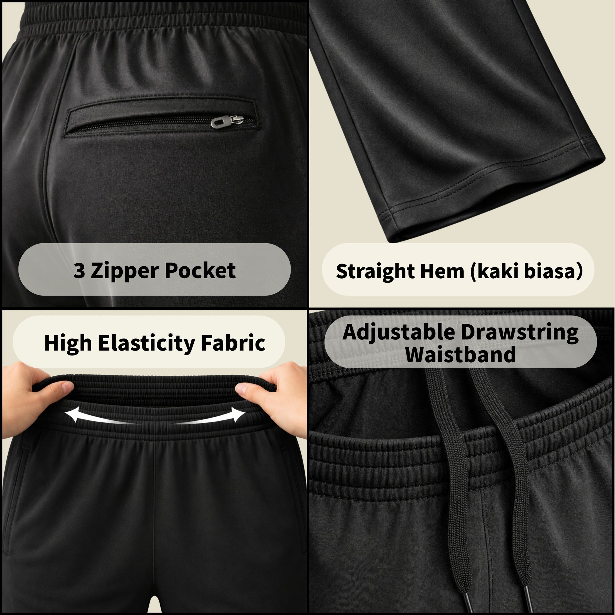 Tracksuit Scuba Kaki Biasa Unisex Budak / Dewasa Seluar Track Budak Lelaki Plain Hitam / Sekolah Dan Sukan Seluar trek scuba budak 772 Premium Thread
