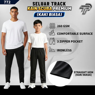 Tracksuit Scuba Kaki Biasa Unisex Budak / Dewasa Seluar Track Budak Lelaki Plain Hitam / Sekolah Dan Sukan Seluar trek scuba budak 772 Premium Thread