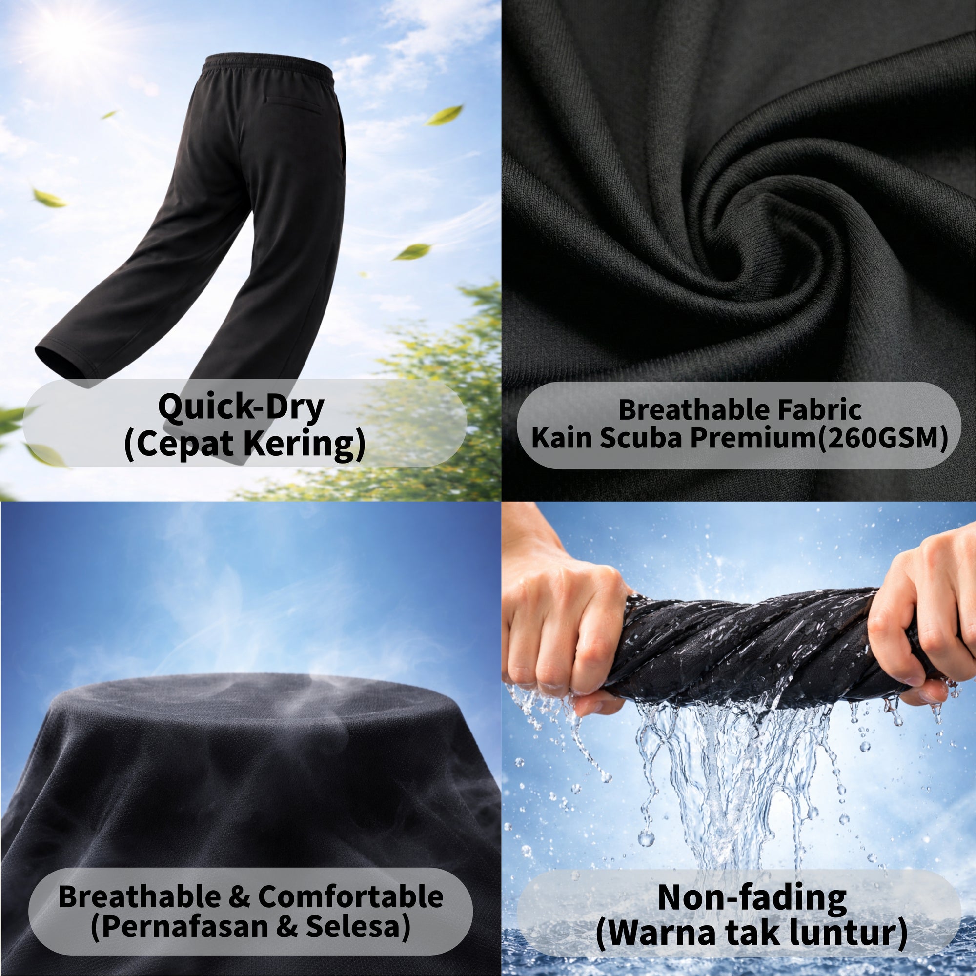 Tracksuit Scuba Kaki Biasa Unisex Budak / Dewasa Seluar Track Budak Lelaki Plain Hitam / Sekolah Dan Sukan Seluar trek scuba budak 772 Premium Thread