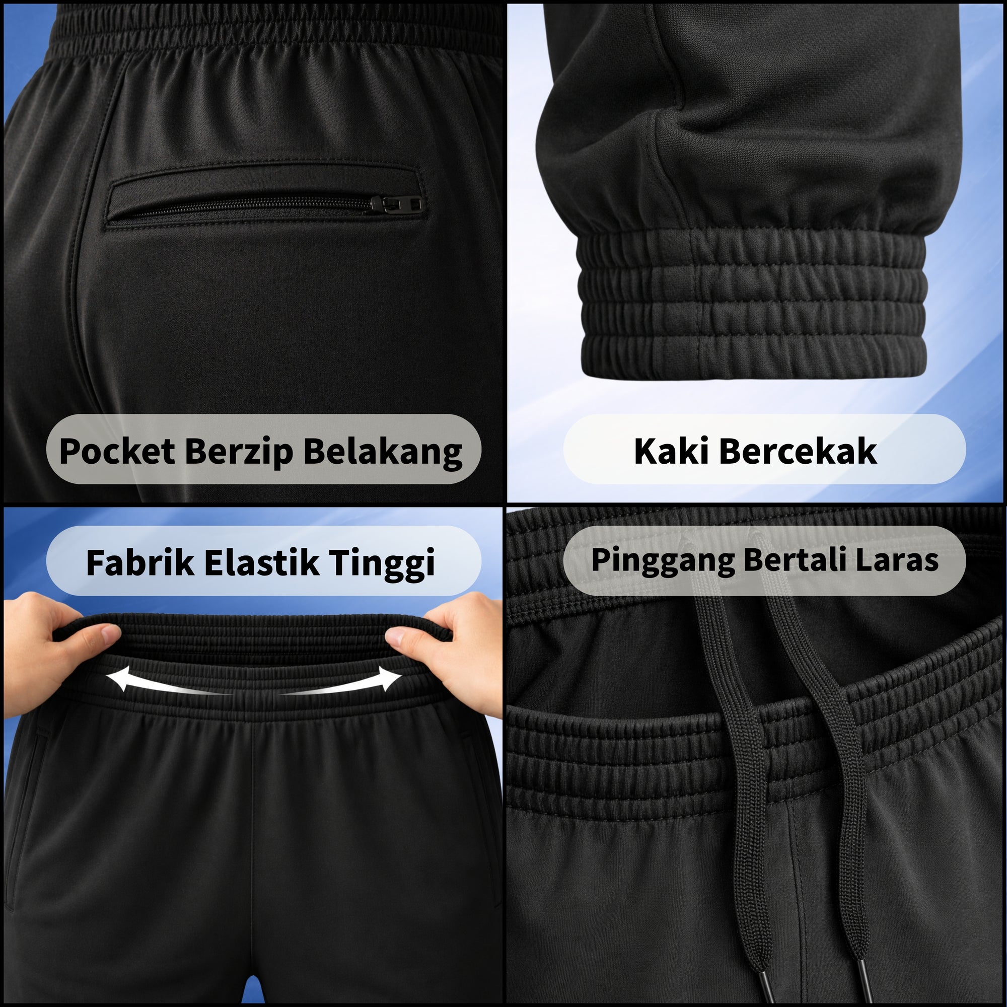 Seluar Track Tricot Kaki Cekak | TrackSuits Unisex Budak Dan Dewasa Hitam & Biru Gelap (771)