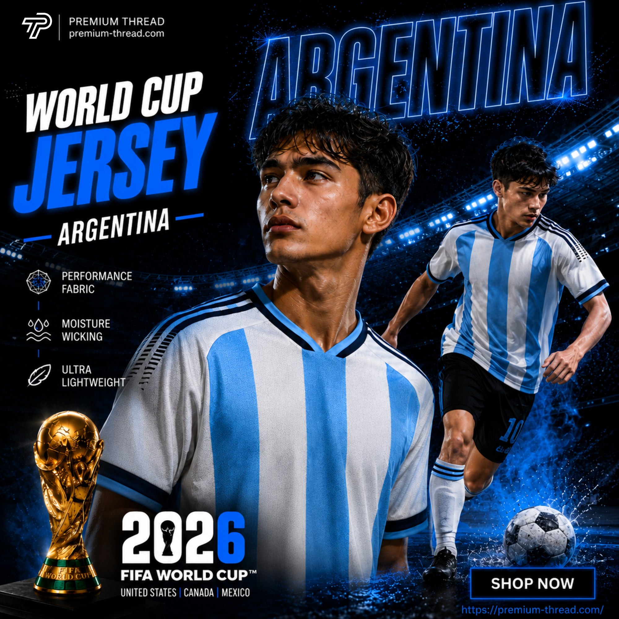 World Cup 2026 Argentina Football Jersey Unisex Premium Microfiber Quick Dry Breathable Sports Shirt Futsal Gym Running Ready Stock Malaysia 001