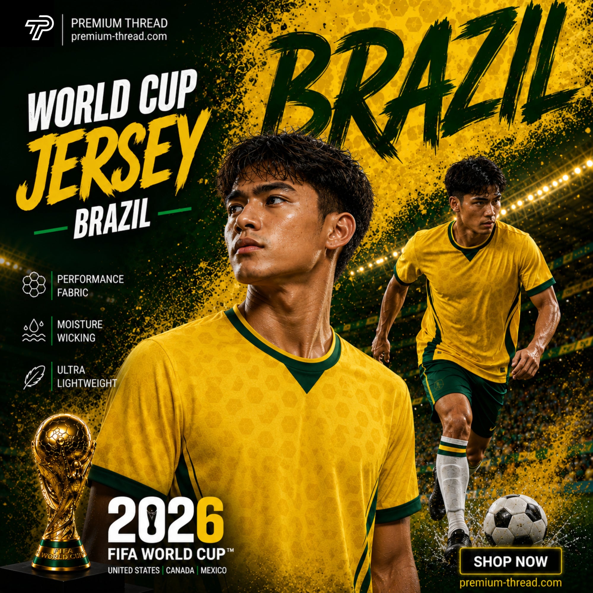 World Cup 2026 Brazil Football Jersey Unisex Premium Microfiber Quick Dry Breathable Sports Shirt Futsal Gym Running Ready Stock Malaysia 006