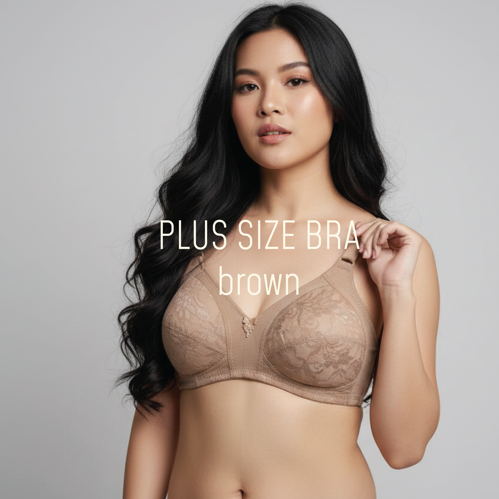 Premium Comfort Wireless Lace Bra Full Cup Cotton Bra (BROWN)