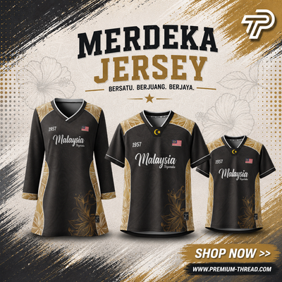 Baju Jersey Family 🇲🇾 Merdeka Malaysia Premium Unisex Microfiber | Jersi Merdeka Muslimah Lengan Panjang | Baju Tema Hari Kebangsaan Jalur Gemilang 026/034