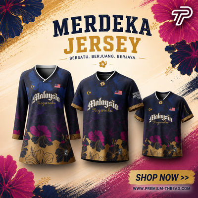 Baju Jersey Family 🇲🇾 Merdeka Malaysia Premium Unisex Microfiber | Jersi Merdeka Muslimah Lengan Panjang | Baju Tema Hari Kebangsaan Jalur Gemilang 024/032