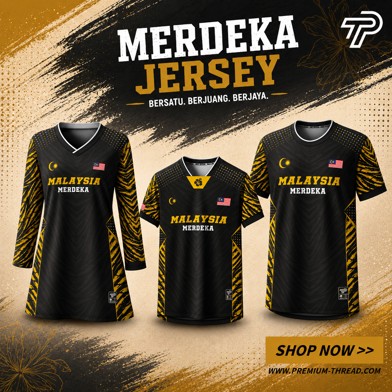 Baju Jersey Family 🇲🇾 Merdeka Malaysia Premium Unisex Microfiber | Jersi Merdeka Muslimah Lengan Panjang | Baju Tema Hari Kebangsaan Jalur Gemilang 025/033