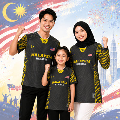 Baju Jersey Family 🇲🇾 Merdeka Malaysia Premium Unisex Microfiber | Jersi Merdeka Muslimah Lengan Panjang | Baju Tema Hari Kebangsaan Jalur Gemilang 026/034
