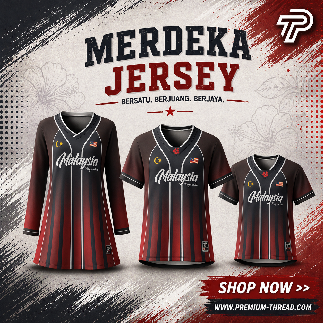 Baju Jersey Family 🇲🇾 Merdeka Malaysia Premium Unisex Microfiber | Jersi Merdeka Muslimah Lengan Panjang | Baju Tema Hari Kebangsaan Jalur Gemilang 020/028