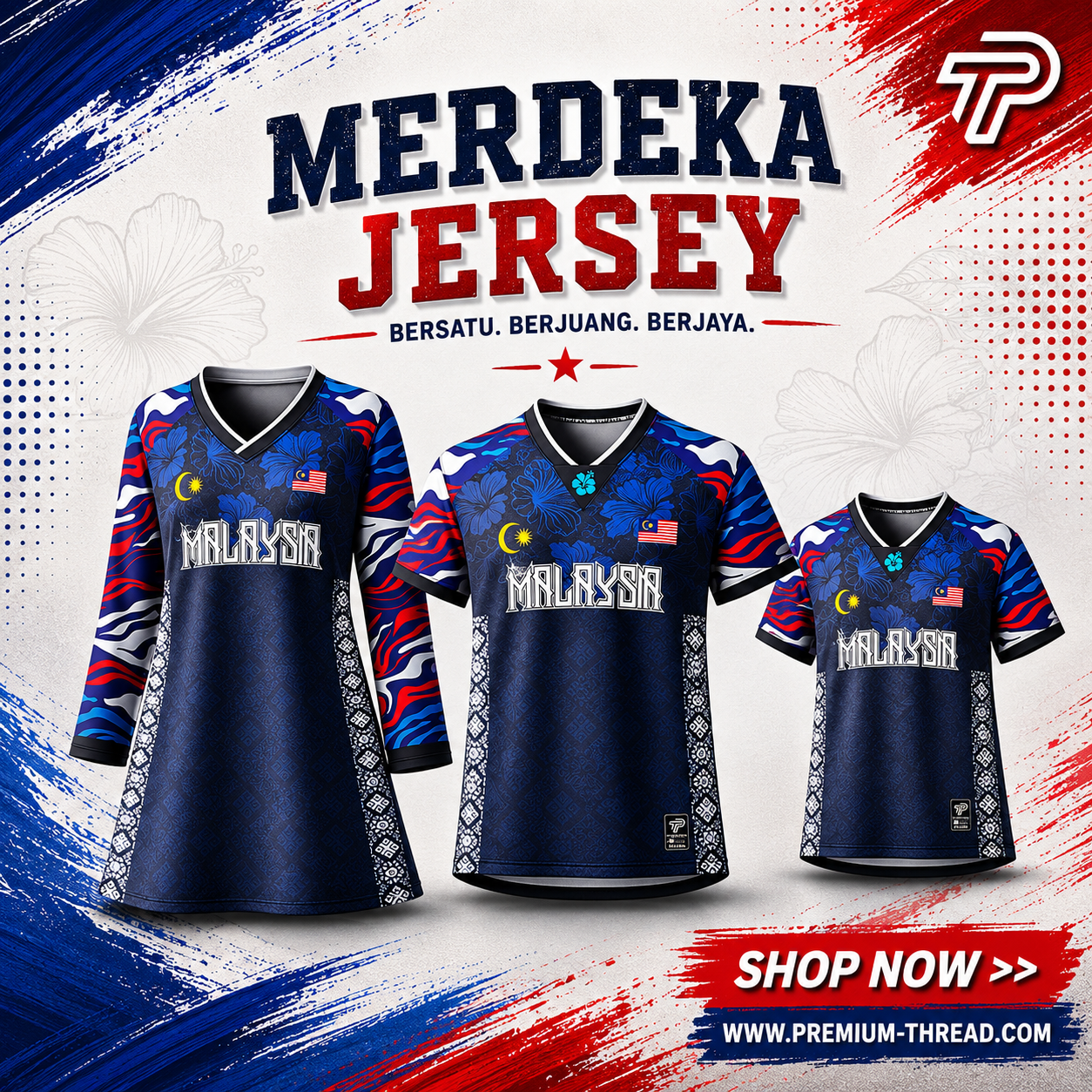 Baju Jersey Family 🇲🇾 Merdeka Malaysia Premium Unisex Microfiber | Jersi Merdeka Muslimah Lengan Panjang | Baju Tema Hari Kebangsaan Jalur Gemilang 022/030