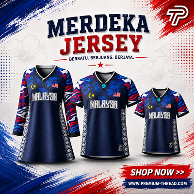 Baju Jersey Family 🇲🇾 Merdeka Malaysia Premium Unisex Microfiber | Jersi Merdeka Muslimah Lengan Panjang | Baju Tema Hari Kebangsaan Jalur Gemilang 022/030