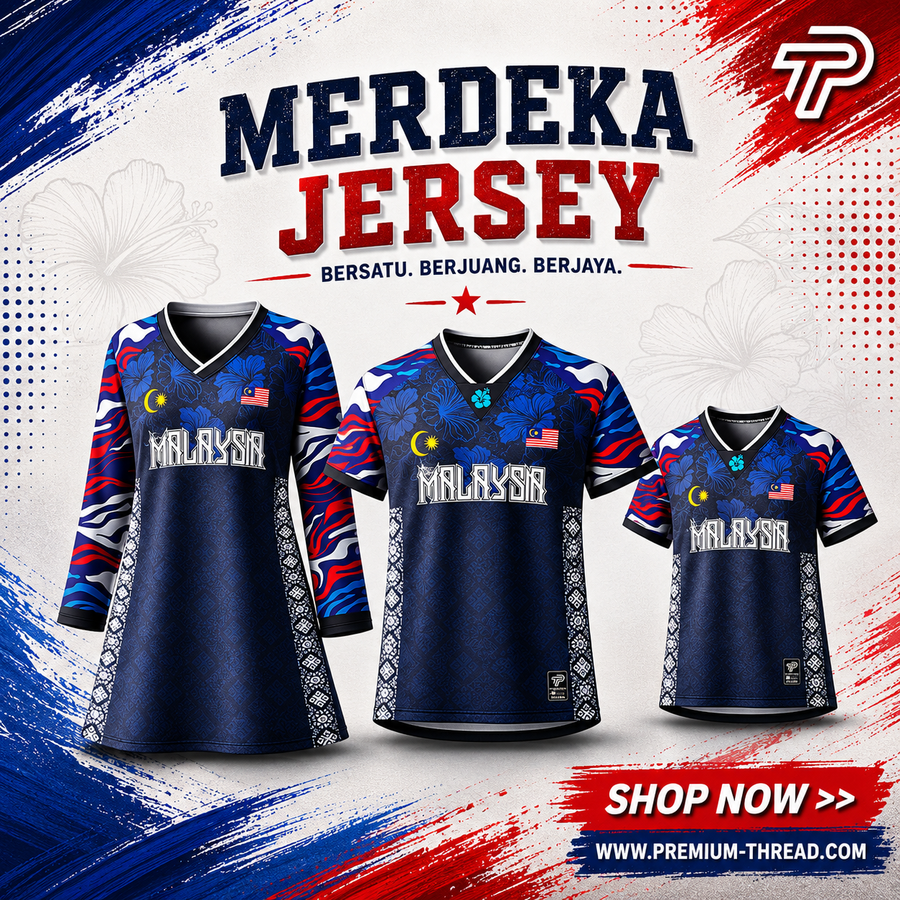 Baju Jersey Family 🇲🇾 Merdeka Malaysia Premium Unisex Microfiber | Jersi Merdeka Muslimah Lengan Panjang | Baju Tema Hari Kebangsaan Jalur Gemilang 022/030