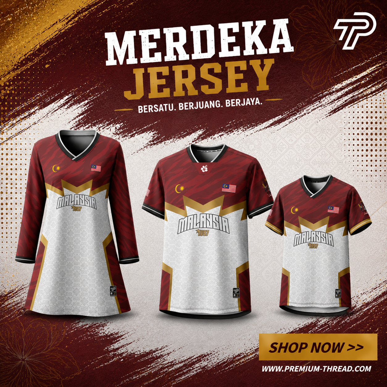 Baju Jersey Family 🇲🇾 Merdeka Malaysia Premium Unisex Microfiber | Jersi Merdeka Muslimah Lengan Panjang | Baju Tema Hari Kebangsaan Jalur Gemilang 021/029