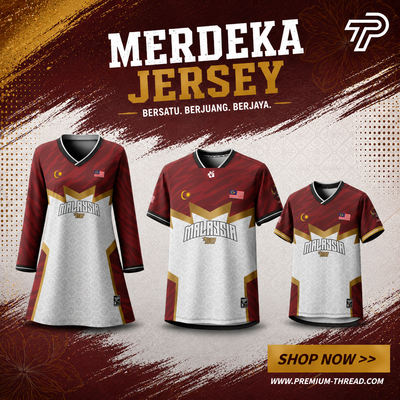 Baju Jersey Family 🇲🇾 Merdeka Malaysia Premium Unisex Microfiber | Jersi Merdeka Muslimah Lengan Panjang | Baju Tema Hari Kebangsaan Jalur Gemilang 021/029
